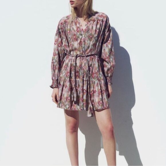Zara Braided Belted Multicolor Button Up Dress Size M - Picture 1 of 7